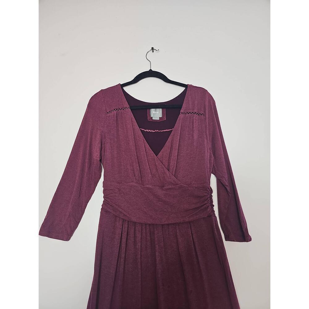 Anthropologie Maeve  Galena Burgundy Midi VNeck Jersey Wrap Dress L - Picture 4 of 11